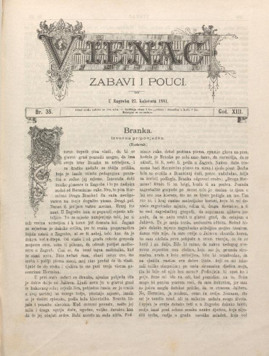 Vienac : zabavi i pouci. : 13,35(1881) / urednik August Šenoa.