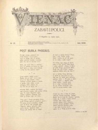Vienac : zabavi i pouci. : 32,37(1900) / uredjuje Gjuro Arnold.
