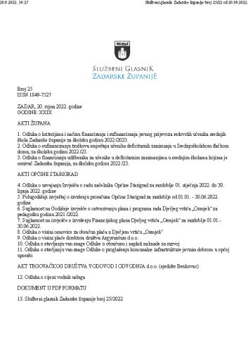 Službeni glasnik Zadarske županije : 29,25(2022) /  glavna urednica Marina Plenča Alibašić.