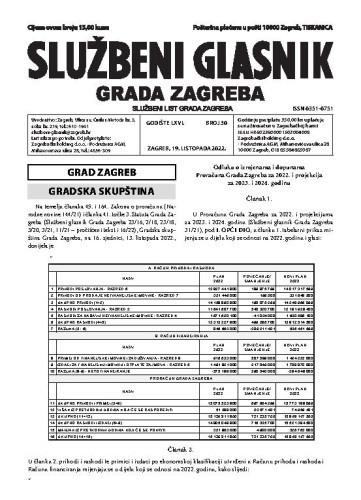 Službeni glasnik grada Zagreba : 66,30(2022) /  glavna urednica Mirjana Lichtner Kristić.