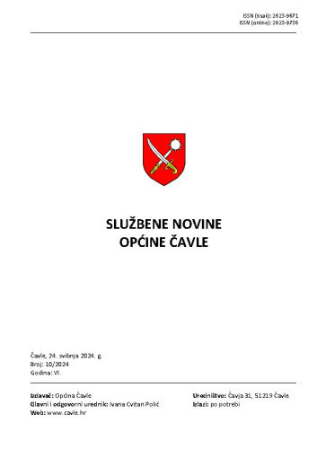 Službene novine Općine Čavle : 6,10(2024)  / glavni i odgovorni urednik Ivana Cvitan Polić.