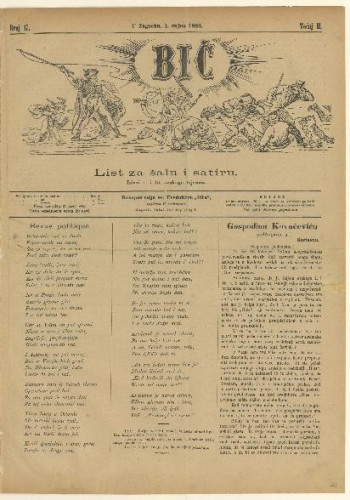 Bič   : list za šalu i satiru : 2, 17(1884)  / [odgovorni urednik Gavro Grünhut].