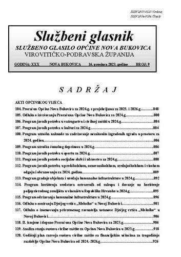 Službeni glasnik  : službeno glasilo Općine Nova Bukovica : 30,9(2023) / Općina Nova Bukovica ; odgovorni urednik Irena Stipanović.