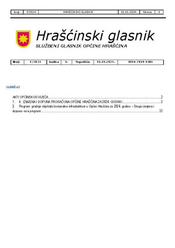 Hrašćinski glasnik : službeni glasnik Općine Hrašćina : 3,7(2024) / odgovorni urednik Ivana Čavec.