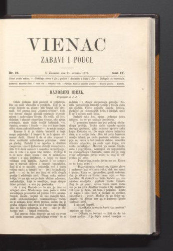 Vienac : zabavi i pouci. : 4,19(1872) / urednici Ivan Dežman i Franjo Marković.