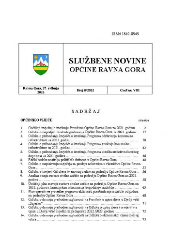 Službene novine Općine Ravna Gora : službeno glasilo Općine Ravna Gora : 8,8(2022) / glavni urednik Mišel Šćuka.