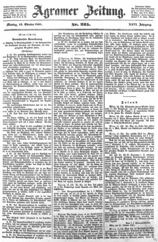 Agramer Zeitung : 26,235(1851) / für die Redaktion verantwortlich Ivan Sonvan. 