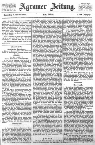 Agramer Zeitung : 26,226(1851) / für die Redaktion verantwortlich Ivan Sonvan. 