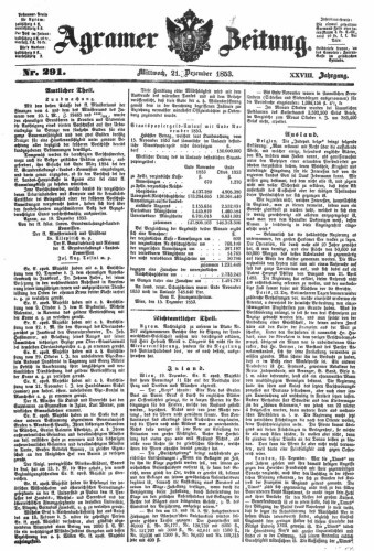 Agramer Zeitung : 28,291(1853) / Redakteur und Verleger F. S. Stauduar.