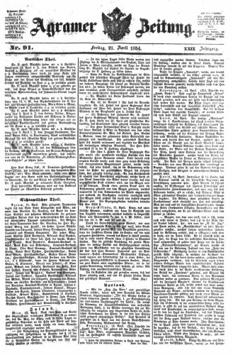 Agramer Zeitung : 29,91(1854) / für die Redaktion verantwortlich Ivan Sonvan. 