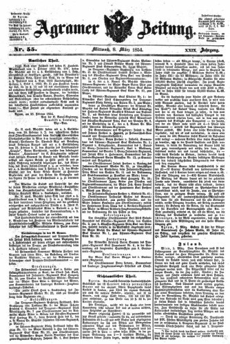 Agramer Zeitung : 29,55(1854) / für die Redaktion verantwortlich Ivan Sonvan. 