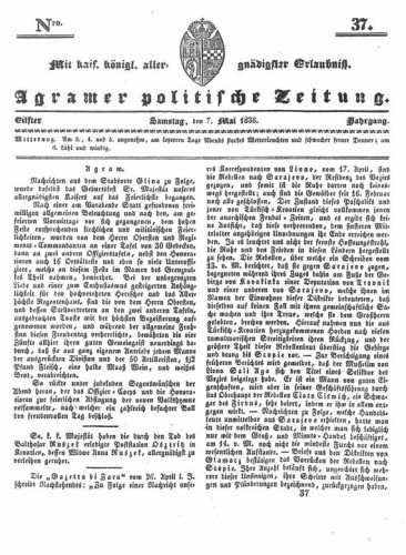 Agramer politische Zeitung : 11,37(1836) / Verlager und Redacteur Franz Stauduar und Ferd. Rosenau.