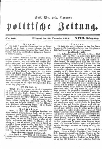 Agramer politische Zeitung : 18,101(1843) / Verlager und Redacteur Franz Stauduar und Ferd. Rosenau.