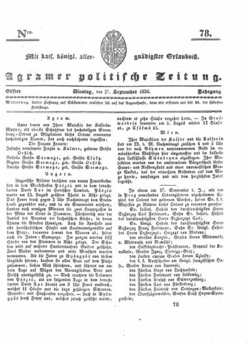 Agramer politische Zeitung : 11,78(1836) / Verlager und Redacteur Franz Stauduar und Ferd. Rosenau.