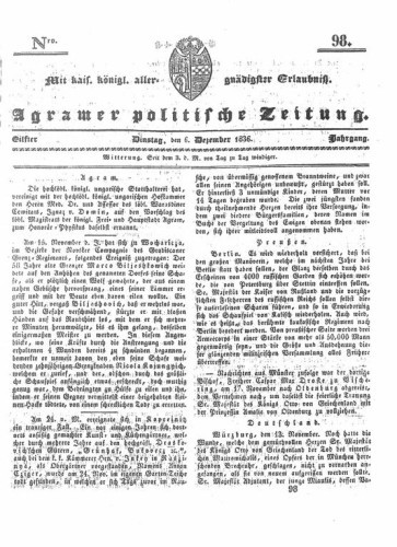 Agramer politische Zeitung : 11,98(1836) / Verlager und Redacteur Franz Stauduar und Ferd. Rosenau.