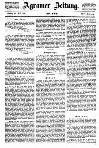 Agramer Zeitung : 26,124(1851) / für die Redaktion verantwortlich Ivan Sonvan