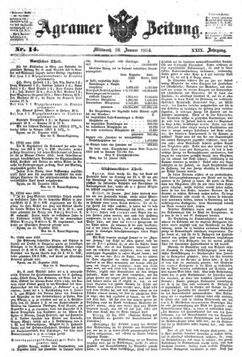 Agramer Zeitung : 29,14(1854) / für die Redaktion verantwortlich Ivan Sonvan. 