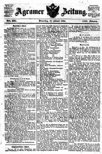 Agramer Zeitung : 29,38(1854) / für die Redaktion verantwortlich Ivan Sonvan. 