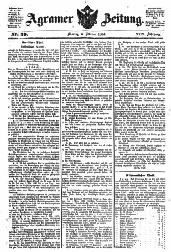 Agramer Zeitung : 29,29(1854) / für die Redaktion verantwortlich Ivan Sonvan. 