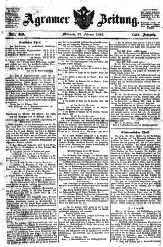 Agramer Zeitung : 29,43(1854) / für die Redaktion verantwortlich Ivan Sonvan. 