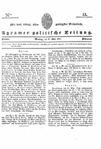 Agramer politische Zeitung : 10,43(1835) / Verlager und Redacteur Franz Stauduar und Ferd. Rosenau.