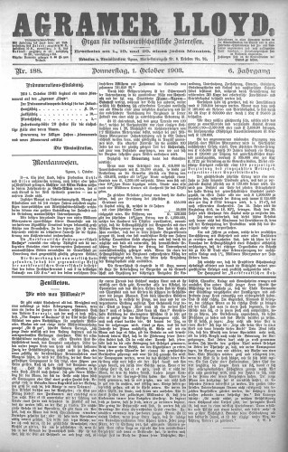 Agramer Lloyd  : organ für volkswirtschaftliche Interessen : 6,188(1903) / verantwortlicher Redacteur E. L. Blau.