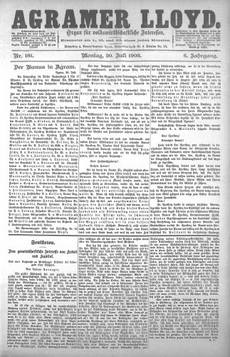 Agramer Lloyd  : organ für volkswirtschaftliche Interessen : 6,181(1903) / verantwortlicher Redacteur E. L. Blau.