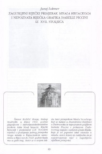 Zagubljeni riječki primjerak Misala hruackoga i nepoznata riječka grafika Isabelle Piccini iz XVII. stoljeća /Juraj Lokmer