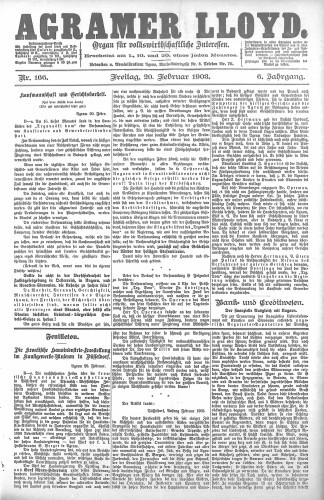 Agramer Lloyd  : organ für volkswirtschaftliche Interessen : 6,166(1903) / verantwortlicher Redacteur E. L. Blau.