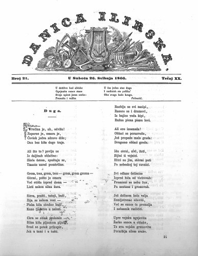 Danica ilirska : 20,21(1866)  / urednik Ljudevit Gaj.