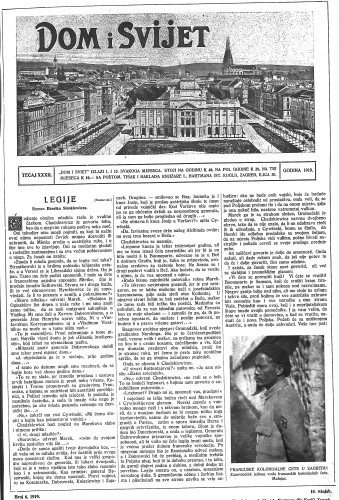 Dom i sviet  : ilustrovani list za zabavu, pouku i viesti dnevnih dogadjaja, javnom i društvenom životu, umjetnosti i znanosti, trgovini, obrtu, glazbi i kazalištu : 32,6(1919) / urednik Rudolf Kugli.