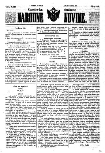 Carsko-kr. službene narodne novine : 22,18(1856)  / privremeni učrednik Dr. Demeter.