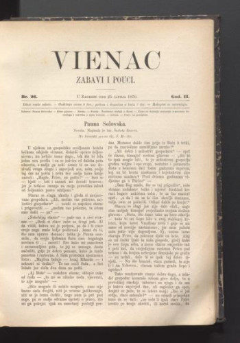 Vienac : zabavi i pouci. : 2,26(1870) / urednik Ivan Perkovac.
