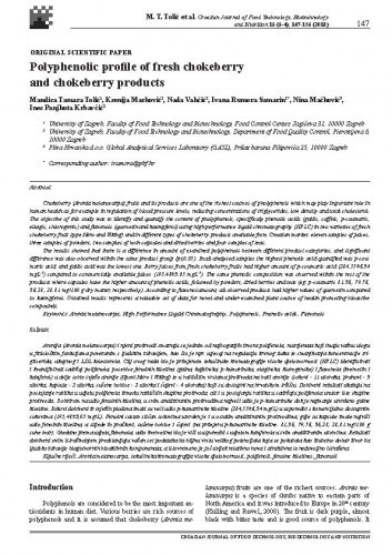 Polyphenolic profile of fresh chokeberry and chokeberry products /Mandica Tamara Tolić, Ksenija Marković, Nada Vahčić, Ivana Rumora Samarin, Nina Mačković, Ines Panjkota Krbavčić.