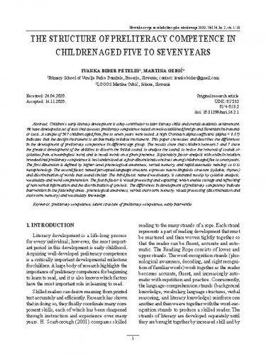 The structure of preliteracy competence in children aged five to seven years / Ivanka Bider Petelin, Martina Ozbič.
