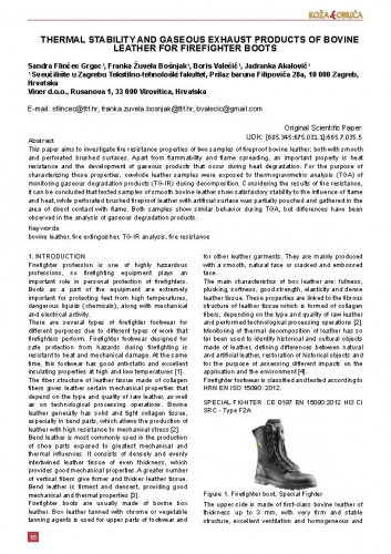Thermal stability and gaseous exhaust products of bovine leather for firefighter boots / Sandra Flinčec Grgac, Franka Žuvela Bošnjak, Boris Valečić, Jadranka Akalović.