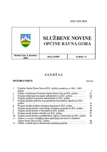 Službene novine Općine Ravna Gora : službeno glasilo Općine Ravna Gora : 6,12(2020) / glavni urednik Mišel Šćuka.
