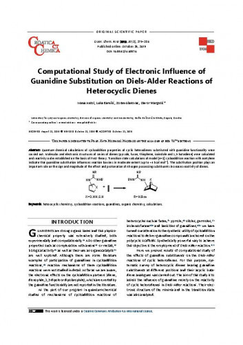 Computational study of electronic influence of guanidine substitution on diels-alder reactions of heterocyclic dienes / Ivana Antol, Luka Barešić, Zoran Glasovac, Davor Margetić.
