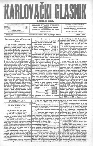 Karlovački glasnik : lokalni list : 3,3(1901) / odgovorni urednik Dragutin Hauptfeld.