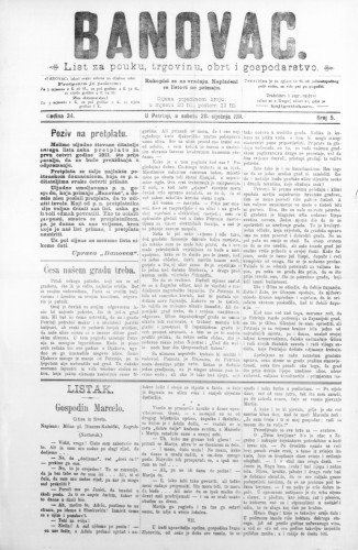 Banovac  : list za pouku, trgovinu, obrt i gospodarstvo : 24,5(1911) / odgovorni urednik Dragutin Benko.