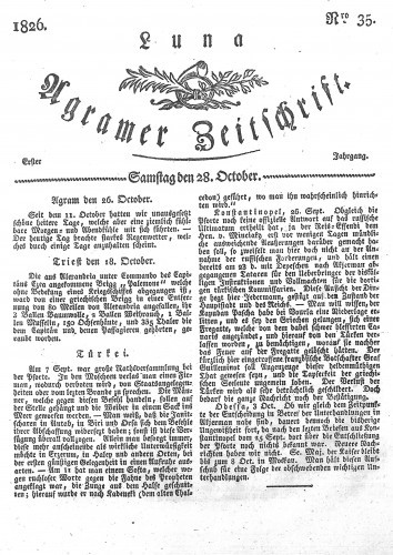 Luna Agramer Zeitschrift : 1,35(1826) / Herausgeber und Redacteurs F. S. Stauduar.