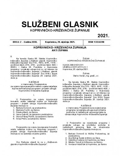 Službeni glasnik Koprivničko-križevačke županije : 29,2(2021) / glavni i odgovorni urednik Marina Horvat.