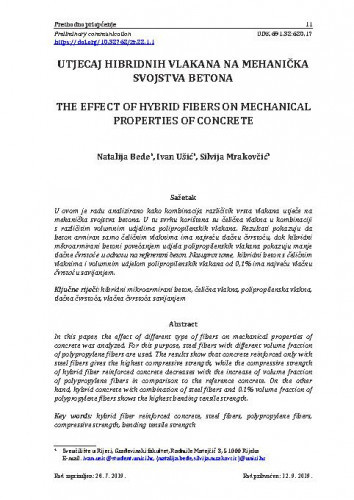 Utjecaj hibridnih vlakana na mehanička svojstva betona = The effect of hybrid fibers on mechanical properties of concrete / Natalija Bede, Ivan Ušić, Silvija Mrakovčić.