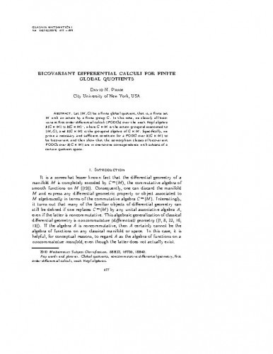 Bicovariant differential calculi for finite global quotients   / David N. Pham.