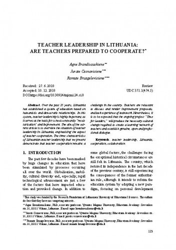 Teacher leadership in Lithuania : are teachers prepared to cooperate? / Agne Brandisauskiene, Jurate Cesnaviciene, Ramute Bruzgeleviciene.