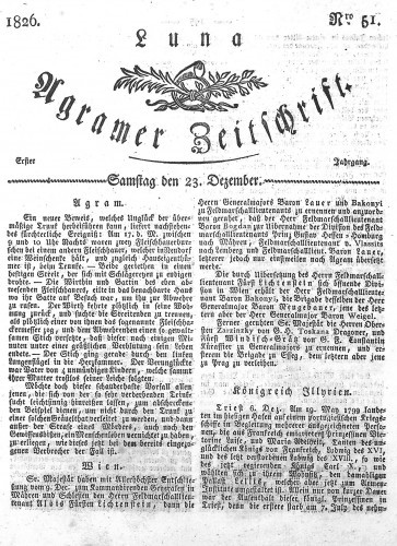 Luna Agramer Zeitschrift : 1,51(1826) / Herausgeber und Redacteurs F. S. Stauduar.