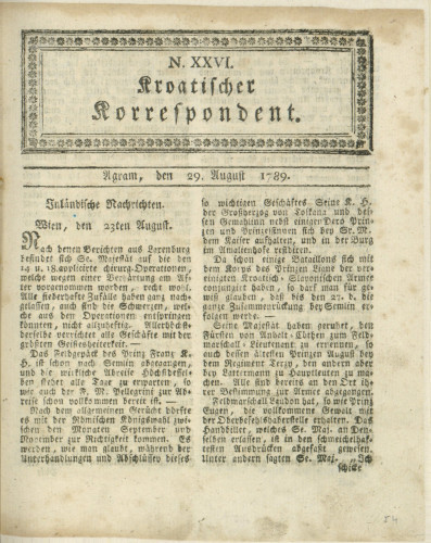 Kroatischer Korrespondent : 1,26(1789)   / [Johann Thomas].