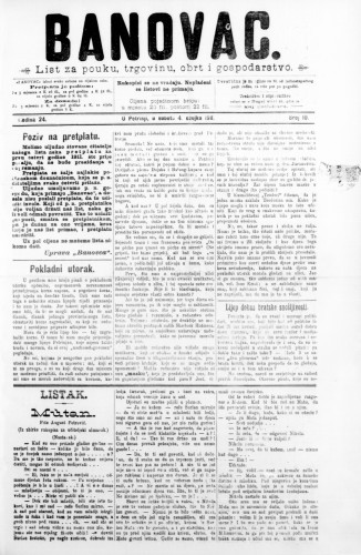 Banovac  : list za pouku, trgovinu, obrt i gospodarstvo : 24,10(1911) / odgovorni urednik Dragutin Benko.