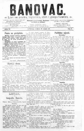 Banovac  : list za pouku, trgovinu, obrt i gospodarstvo : 24,8(1911) / odgovorni urednik Dragutin Benko.