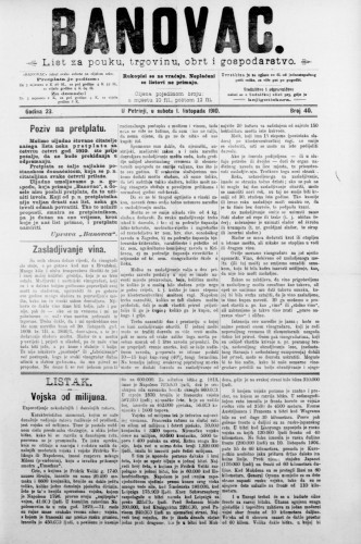 Banovac  : list za pouku, trgovinu, obrt i gospodarstvo : 23,40(1910) / odgovorni urednik Dragutin Benko.